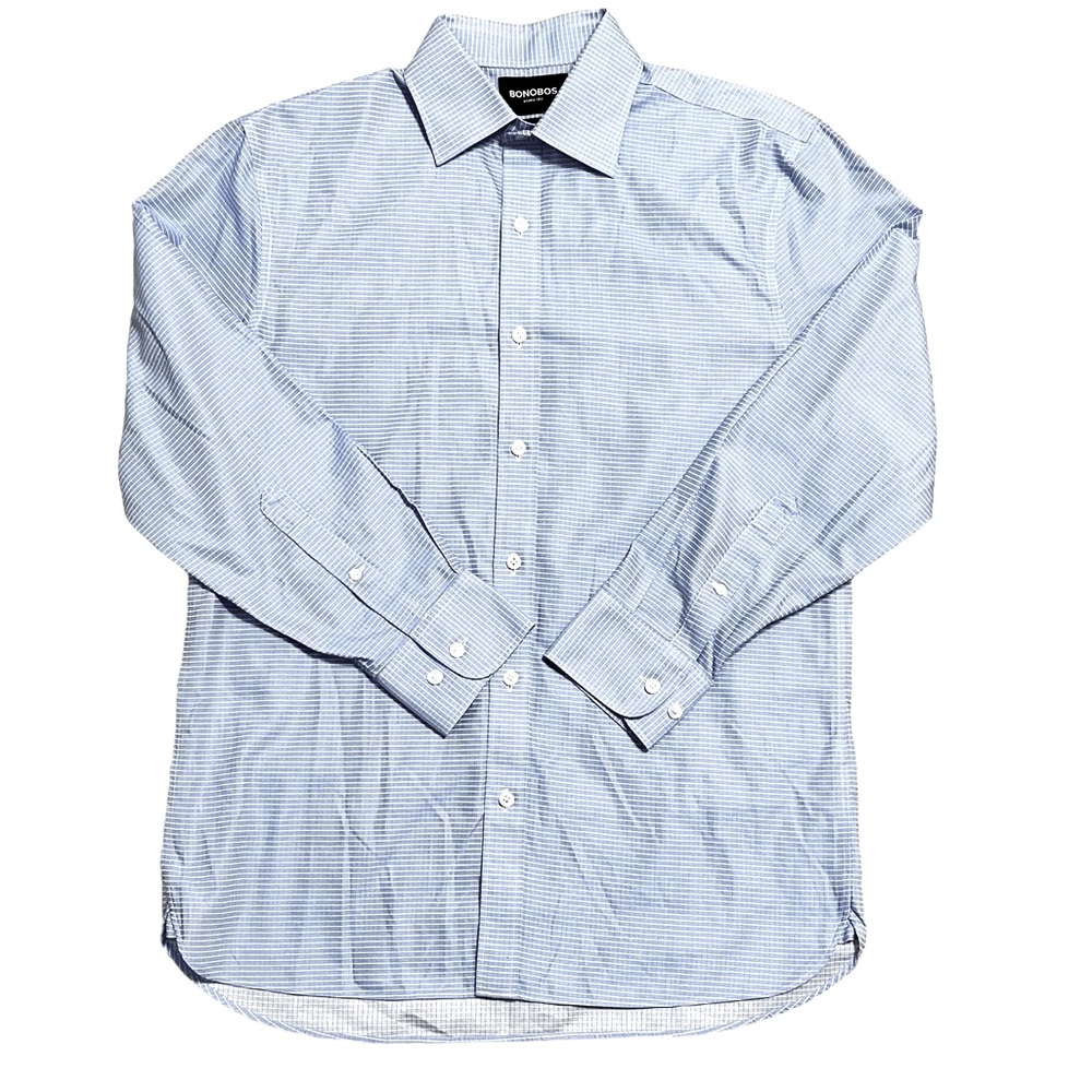 BONOBOS Men’s Standard Fit Wrinkle Free Button Down Shirt Blue White 15 1/2 - 32